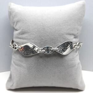 Vintage Brighton Twirl Bracelet Silver Tone Link Leaf Swirl Etched Adjustable